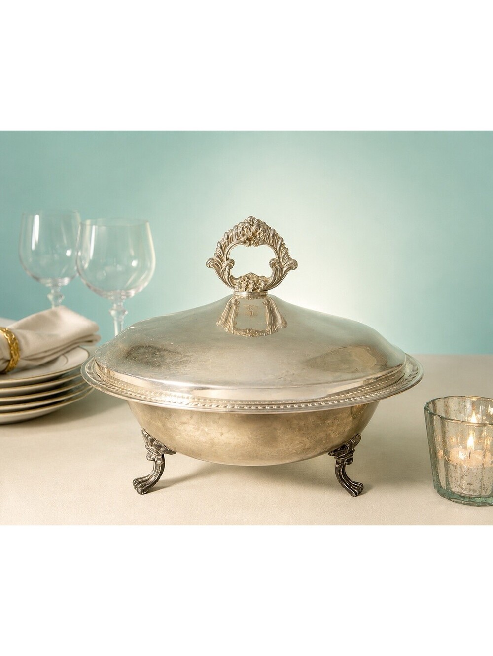 Guildcraft Silversmiths 1940s Covered Serving Dish Silverplate Pyrex 7766, 11x9”